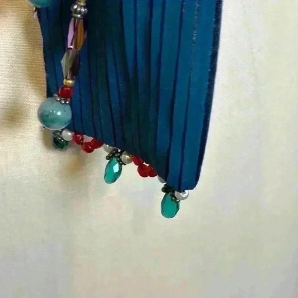 Vintage Stunning Handmade Agate Blue Polish Stone Scarf Necklace - Picture 8 of 13